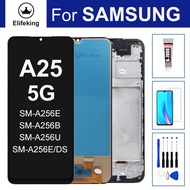 จอแอลซีดีสำหรับซัมซุง A25ขนาด5ก. SM-A256E SM-A256DS A256 SM-A256DSN Sm- A256B หน้าจอสัมผัสประกอบหน้า