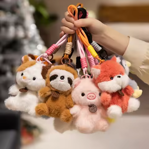 12cm Cute Sitting Animals Red Panda Cat Sloth Soft Plush Pendant Dolls Stuffed Capybara Pig Plushie 