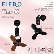 Fiero Tiny 16 Corner Fan DC Motor Dual Mounted Wall & Ceiling 12 Speed Matt-Black / Walnut