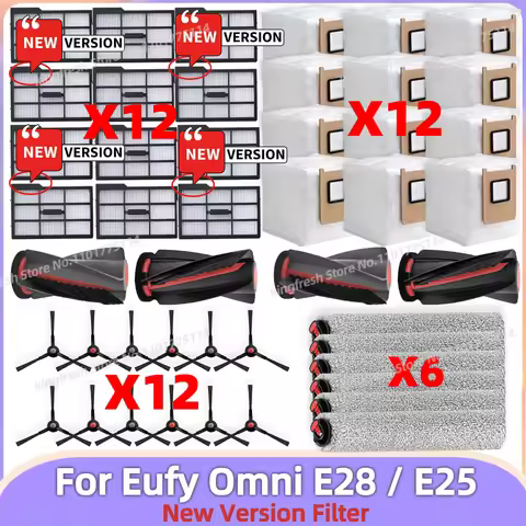 Compatible For ( Eufy Omni E25 / E28 ) Vacuum Parts【NEW Version Filter】Main Roller Side Brush Roller