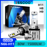 Novsight N66 H11 H8 H9 หลอดไฟหน้าแบบ LED 80W 15000LM 6500K ไฟ LED ซุปเปอร์ไบร์ท สำหรับไฟตัดหมอกสูง/ต