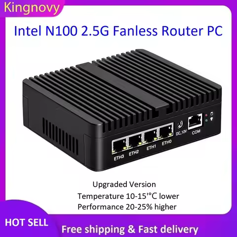 Kingnovy Intel 12th Gen Fanless Mini PC N150 4 LAN i226-V 2.5G N5105 N6210 N6415 NVMe pfSense Firewa