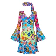 Colorful 70s Disco Dress Costume plus Size Womens Outfit Vintage Flared Skirt Top Quality Material A