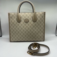 GUCCI古驰 GG Retro系列 老花Logo互扣双G徽标大容量 帆布拼皮 托特Tote包购物袋单肩斜挎手提包