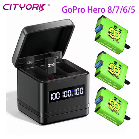 1800mAh for GoPro 8 Battery Pack for GoPro Hero 7 6 Camera Battery + 3 Slots LCD Black Battery Charg