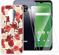 Rose Pattern Case Compatible with Cricket Ovation U705AA U705AC + [2 Pack] Screen Protector Tempered