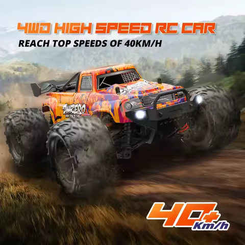 1:16 4WD Dual Motor RC Car 40Km/H High Speed 2.4G Off Road 4x4 Remote Control Car with LED Lights RC