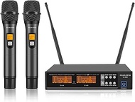 Wireless Microphone System,All Metal Dual Professional UHF Cordless Dynamic Mic Handheld Microphone System for Home Karaoke, Meeting, Party, Church, DJ, Wedding, for inandon Karaoke, 200ft HUASEN