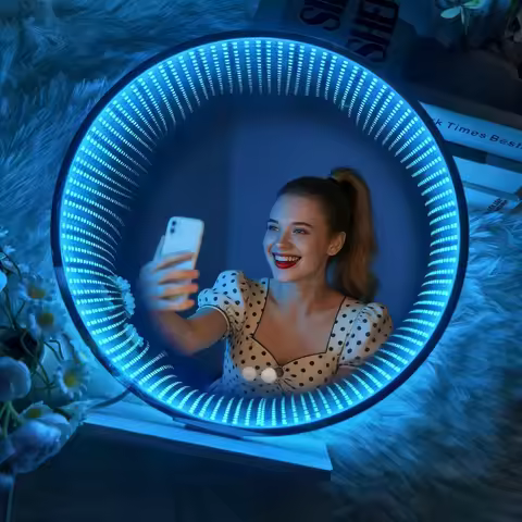 Circular Layered Mirror Tunnel Neon Light Novel Simple Design - USB Powered for Home Bedroom Decorat