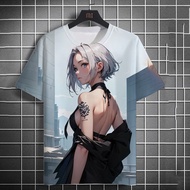 Y2K Anime Goddess 3D Print T-Shirt Men Back Tattoo Pattern Short Sleeve Top Loose Casual Shirt