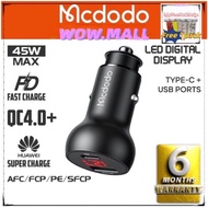 Mcdodo CC-703 Mushrooms Series PD 45W Type-C+USB Ports Car Charger with Digital Display (PD3.0/FCP/S