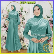 Baju Gamis Muslim Wanita Abaya Lebaran Dress Maxi Pesta Hijau Wardah