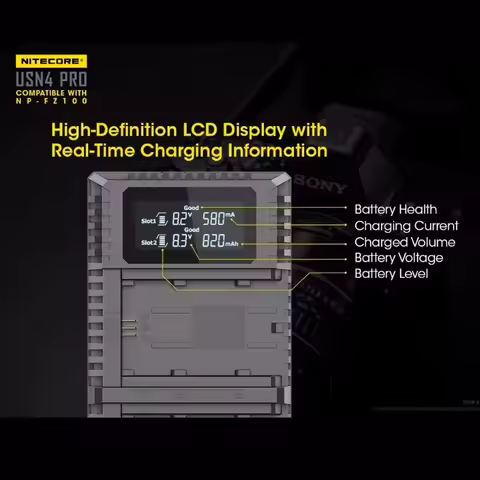 NITECORE USN4 PRO Sony Camera Charger Dual Slot USB intelligent Fast Charger NP-FZ100 Battery for SO