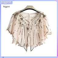 BGT  Women Cape Crochet Lace All-match Mesh Summer Beaded Sequin Shrug Flapper Dress Shawl for Party