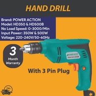 500W Hand Drill / Electric Drill / 10mm Keyed chuck / Lock-on button