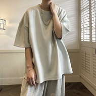 Suede Short Sleeve Loose Men's Streetwear T-shirt with Hefty Texture