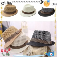 OLINI Straw Fedora Hat, Short Brim Breathable Sun Cap,  Trilby Straw Floral Hat Man