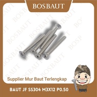 JF Stainlees 304 M3X12 P0.50 Bolts