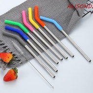 ALISONDZ 2Pcs Stainless Steel Straw, Reusable Detachable Metal Straw, Bar Accessories With Silicone Tip 8mm Smooth Surface Stanley Cup Straw Drink