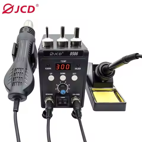 JCD 8586 Soldering Station 2 In 1 Digital ESD Hot Air Blower Heat Gun Welding Solder Iron SMD Desold