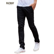 Razway กางเกงชิโน่ ผ้ายืด ไม่ต้องรีด ทรงกระบอกเล็ก กางเกงสแล็คชาย สีดำ รุ่น RZ605
