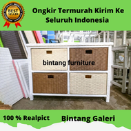 Ready Stok Lemari Rotan Sintetis 4 Laci Rak Susun Serbaguna Lemari Plastik Meja Tv Murah