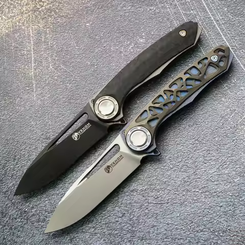 VENOM HARPOON Flipper Folding Knife M390 Blade Titanium+CF Handle Tactics Outdoor Camping Hunting Fi