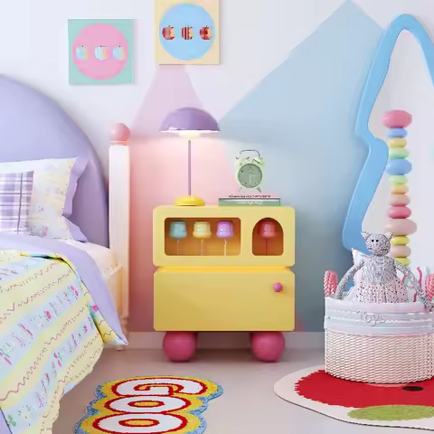 Italian Yellow Cute Nightstands Design Storage Unique Dopamine Bedside Table Narrow Lounges Mesitas 