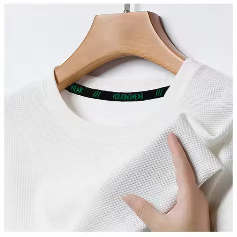 Summer Mens Waffle t-Shirt O Neck Short Sleeve Tops t-Shirts For Men Soild Casual t Shirt Breathable