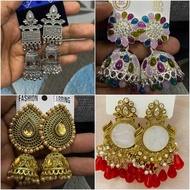 Jhumka Earrings | Elegant Indian Bridal & festive Jewellery-Ethnic Antique jhumka Earrings-Oxidised