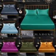 Bedsheet 3in1 Satin Silk Bedsheet with Pillowcase Set Bedsheet Fully Garterized Bedsheet Pillowcase