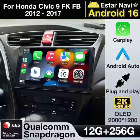 Android 16 For Honda Civic 9 FK FB 2012 - 2017 Car Radio Carplay Multimedia Video Player Navigation 