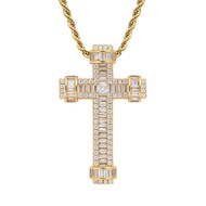 Whole Hiphop Bling Iced Out 5a Cz Custom Logo 18k Gold Plated Zircon Cross Pendant Choker Necklace
