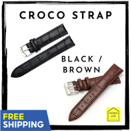 [SG Instock] Croc Pattern Stitched Genuine Leather Watch Strap; The Value Proposition A Seventy-Five Dollar Watch Looks Like A Million Bucks; 18mm leather strap steinhart, diver watches, Seiko | 18mm 20mm 22mm lug width - Black, Brown, Blue