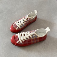 Sneakers - Women’s Red Plaid Canvas Lightweight Flats