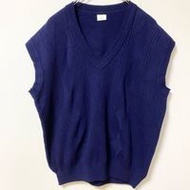 古著菱形針織背心，V領，復古設計，海軍藍，超大廓形，XXL碼