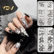 [YDV] 30/60PCS/Box Metal Retro Circle Nails Art Charms 3D Punk Style Black White Nail Parts Nail Dec