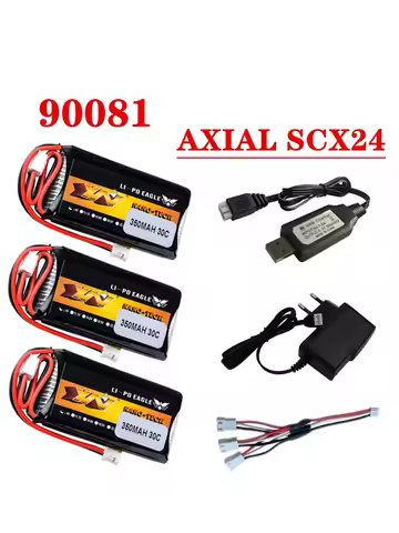HJ 2S 7.4V 350mAh 30C Lipo Battery And Charger For AXIAL SCX24 90081 C10 1/24 Rc Car Models Accessor