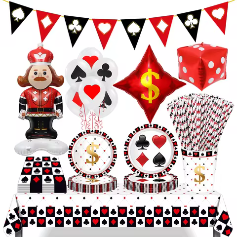 Las Vegas Casino Party Decorations Tableware Bonus Spades Poker Cards Banner Dice Balloons Casino Ni