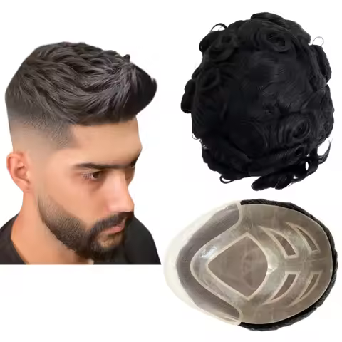 Toupee for Men Human Hair Wigs Men Toupee FPM Prosthesis Units Patch Curly Wave Toupee Hair Real Hum