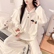 [Chest Pad Pajamas] Cotton Pajamas Jacquard Knit Pajamas Set M-2XL Pajamas with Chest Pads Girls Paj