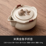 กาน้ำชาเซรามิคคุณภาพสูง Yougami สีเหลือง Luzhou พร้อมฝาปิด สำหรับชงชาแบบกงฟู ใช้ในบ้าน ป้องกันความร้