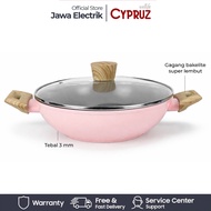 Cypruz Pink Ceramic Wok Pan Non-Stick Frying Pan + Ceramic Lid