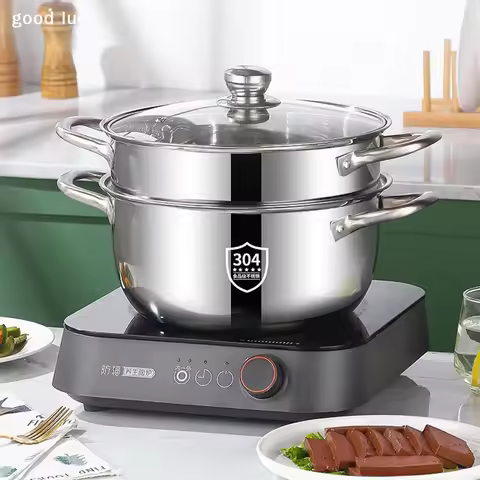 Stainless Casserole Cookware Double Handle Soup Pot With Glass Cover For Induction Cooker Cooking