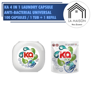 Ka 4in1 Antibacterial Laundry Capsule Detergent (Tub 46pcs + Refill Pack 54pcs)