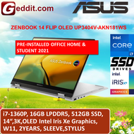 ASUS ZENBOOK 14 FLIP OLED UP3404V-AKN181WS LAPTOP (I7-1360P,16GB,512GB SSD,14" 3K,90Hz,IRIS Xe GRAPHICS,WIN11)FREE BACKPACK + PRE-INSTALLED OFFICE H&amp;S