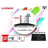 LIVINOX LCH- JASPERPLUS-90SS Cooker Hood + LGH- 388 3B -BL Gas Cooker