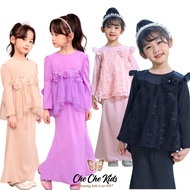 Kids Baju Kurung Moden Budak Perempuan Peplum Baju Raya 2025 Orange Brick Lilac Black