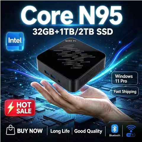 Intel N95 2026 Mini Desktop Host 16GB DDR4 1TB NVMe SSD 4C4T 3.4GHz 3x 4K 60Hz Screen WiFi6 Efficien