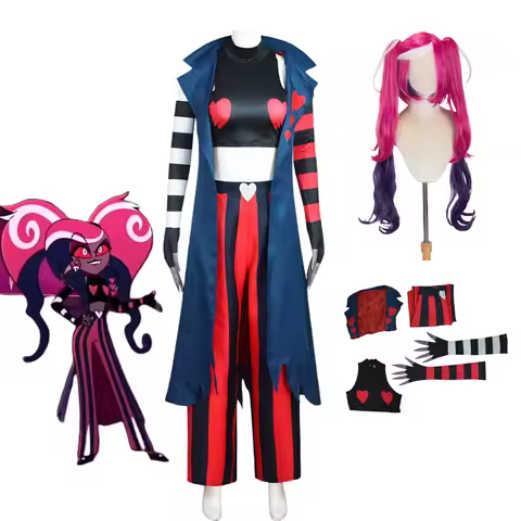 Hazbin Velvette Hotel Cosplay Costume Outfit Wig Earring 3V Vees VVV Halloween Party Demon Carnaval 